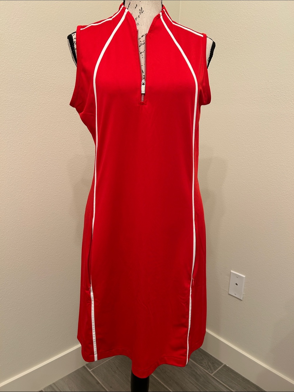 Tail Red 1/4 Zip-Front Athletic Dress with White Piping